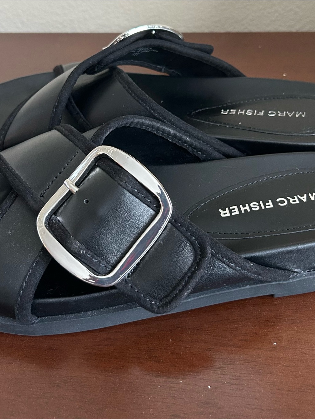Marc Fisher Black Buckle Slide Sandals Size 7.5